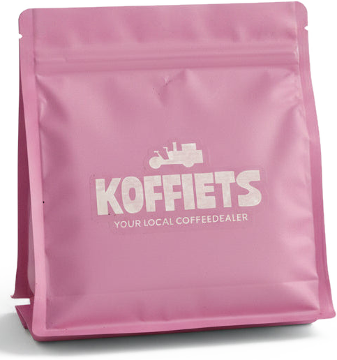 Een roze zak Koffiets-koffie